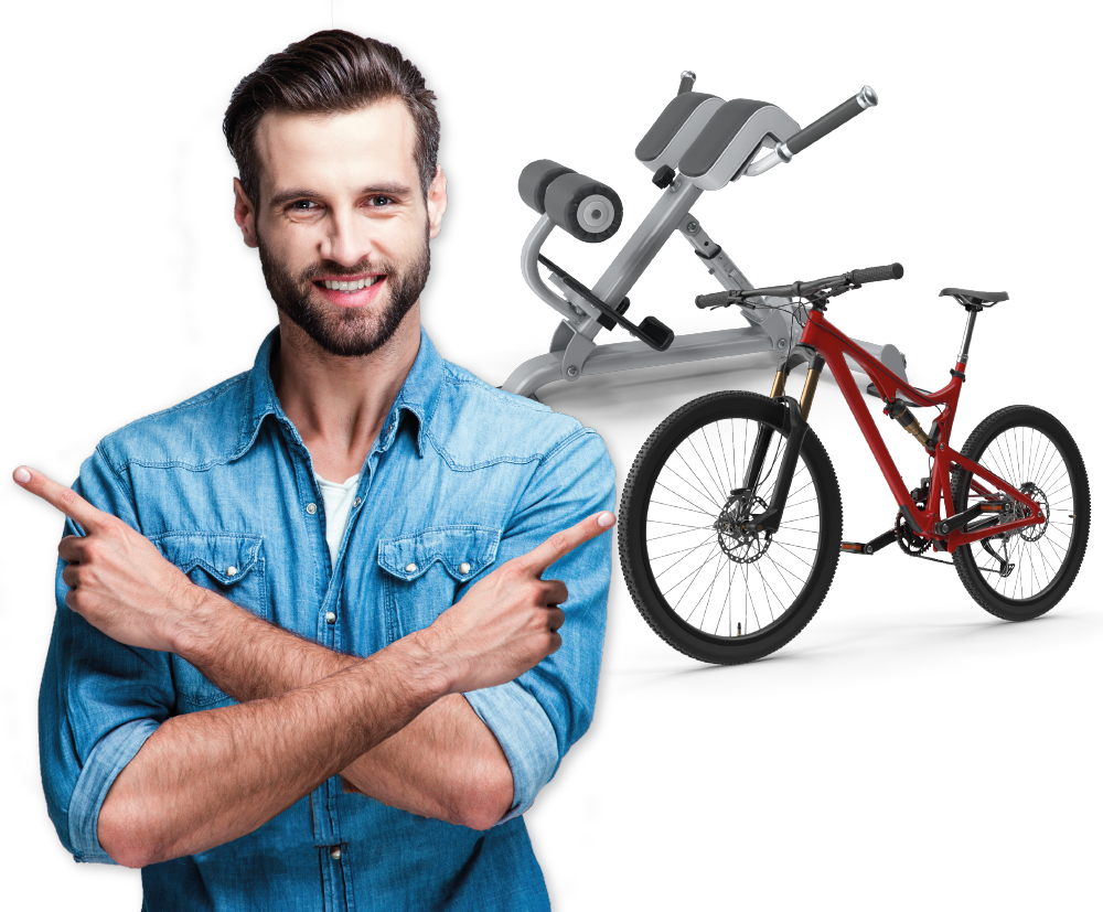 Hombre con nuevos productos Imagen de hombre feliz con nuevos productos